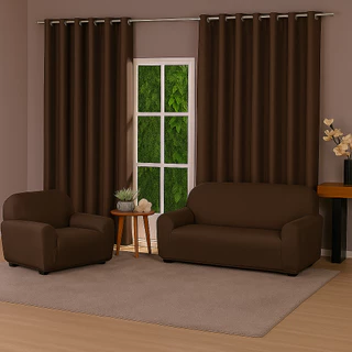 Kit Cortina Blackout em Tecido + Capas de Sofá Lisa 2 e 3 Lugares em Oferta na Shopee