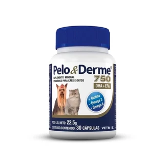 Pelo E Derme 750 - 30 Capsulas Vetnil Omega 3 E 6 dermatite crescimento dos pelos cachorro e gato em Oferta na Shopee
