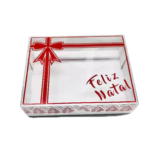Kit 10 até 50 Caixas de Natal para Presente Feliz Natal Laço Ho Ho 15x11x4 cm Embala Cristal