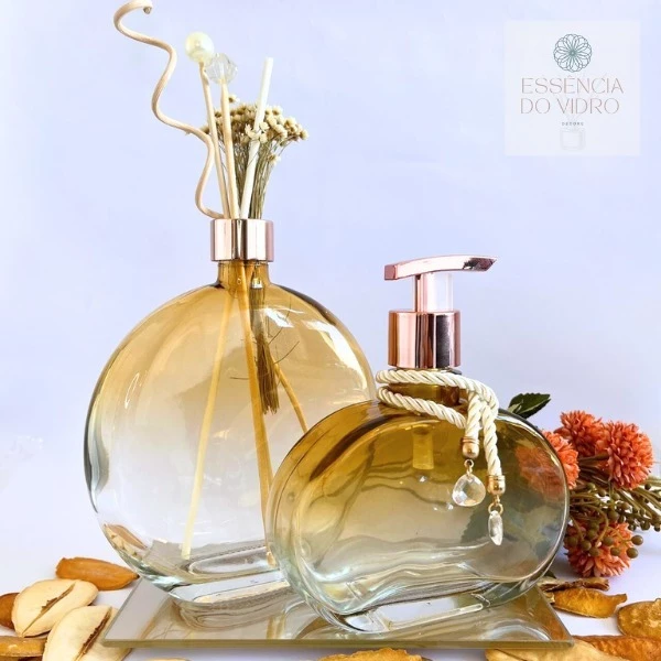 Aromatizador ambiente vidro 550ml e Saboneteira em Vidro Luxo 300ml – Decoração Aromática para Casa e Banheiro