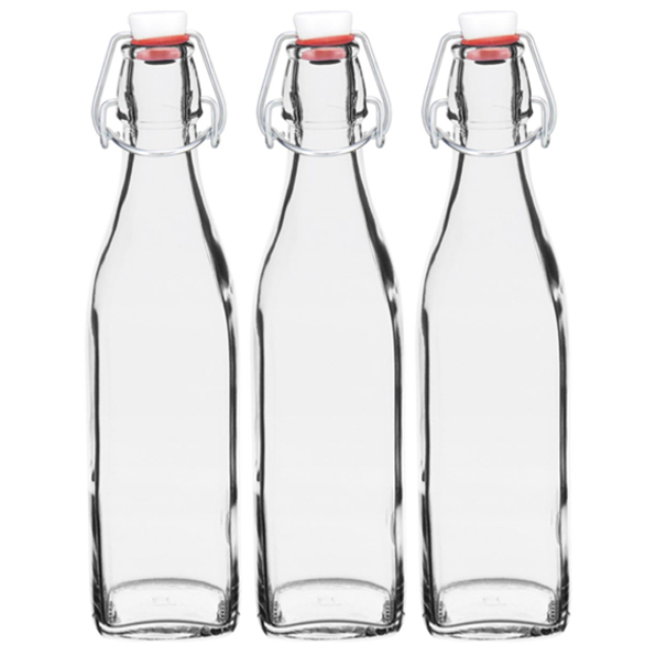KIT 3 GARRAFAS ÁGUA SUCO HERMETICA 250ml BORMIOLI ROCCO SWING VIDRO TRANSPARENTE COM TAMPA