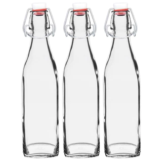 KIT 3 GARRAFAS ÁGUA SUCO HERMETICA 250ml BORMIOLI ROCCO SWING VIDRO TRANSPARENTE COM TAMPA