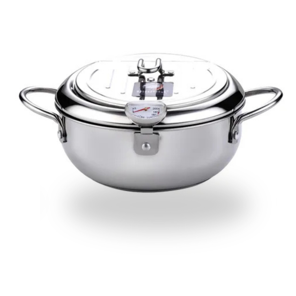Fritadeira Japonesa Inox 304 20cm com Termômetro Tampa Anti 