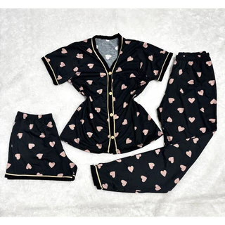 Kit 3 Peças Pijama Feminino Americano Camisa+ short +calça Com abertura com Botões Malha Amamentação em Oferta na Shopee