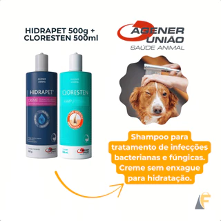Cloresten Shampoo Cães Gatos Antifúngico Antibacteriano 500ml + Hidrapet Creme 500g Pós Banho em Oferta na Shopee