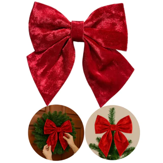 Laço Veludo Grande Para Arvore de Natal Vermelho Brilhante Decoração Luxo Alta Qualidade