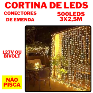 Cortina Amarela 500 Leds 3X2,5M Fixa Uso Externo Bivolt/127v Conectores Emenda  Eventos Festa em Oferta na Shopee