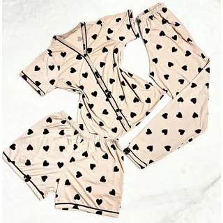 Kit Pijama Feminino 3 Peças Americano  Camisa Botões + Calça + Short Conforto Malha Amamentação em Oferta na Shopee