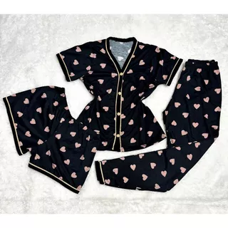 Kit 3 Peças Pijama Feminino Adulto Americano Camisa+ short +calça Com abertura com Botões Malha em Oferta na Shopee