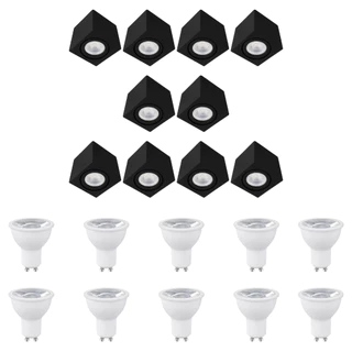 Kit 10 Spot Sobrepor Teto Beiral Para Lampada Dicroica Preto Direcionável + Lâmpada Inclusa