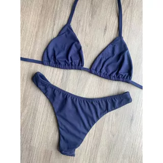 Biquíni Cortininha Clássico Azul Marinho Top cortininha e Calcinha Asa Delta Fio Dental Duplo em Oferta na Shopee