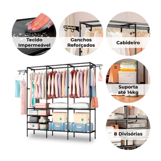 Guarda Roupa Decoteam Dobrável Closet Aberto Organizador Aço em Oferta na Shopee
