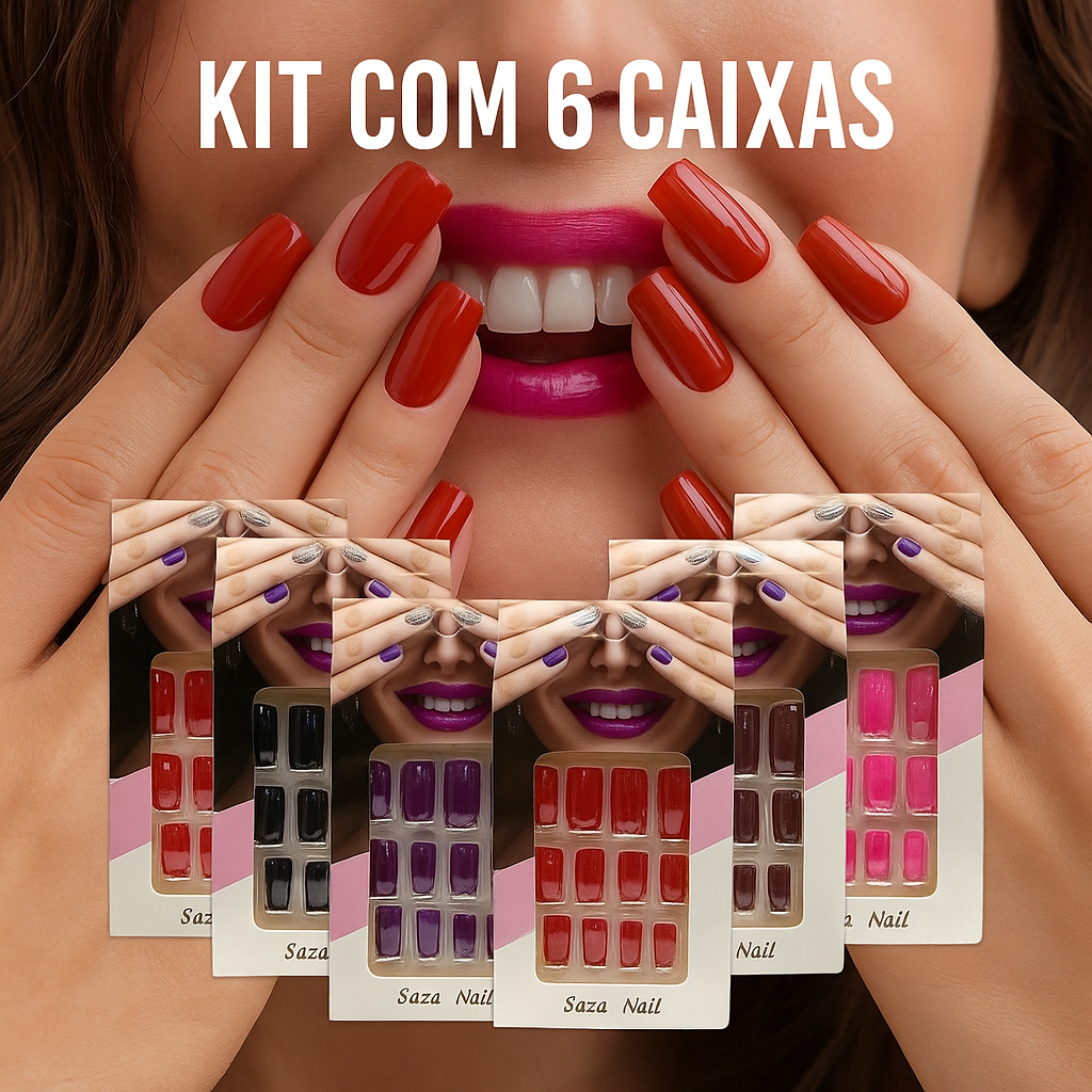 Kit 6 Caixas Box de Unhas Postiças Média c/ Adesivos Autocolantes ...