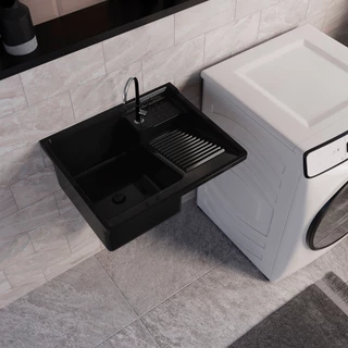 Tanque Lavar Roupa Lavanderia Kit Completo 30L Plástico de Parede Com Esfregadeira Lateral EJV SHOOP