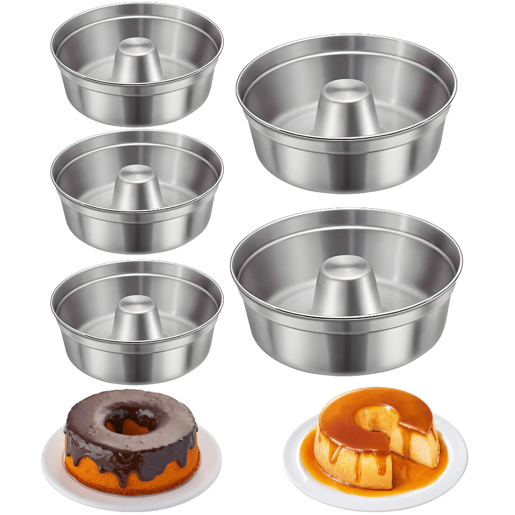 Kit 5 Formas N 20 Bolo Pudim padaria redonda com furo