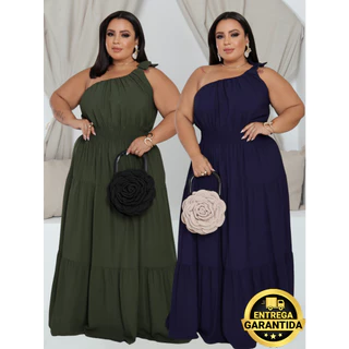 Vestido Plus Size Longo 3 Maria Com Uma Alça Para Amarrar Promoçao