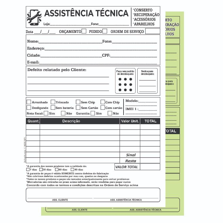 02 Talões Assistência Técnica 2vias Copiativo 50folhas 14X20 Papelaria Ordem de serviço Orçamento