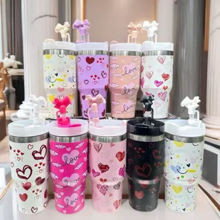 Copo Térmico 420ML/1200ml com Alça e Canudo – Estampa de Corações