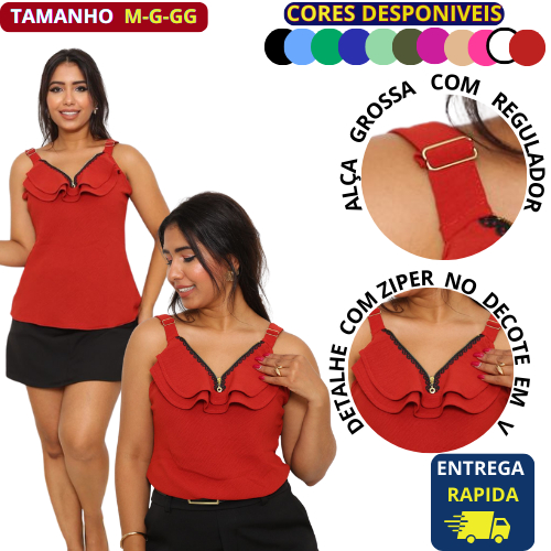 Regata Feminina com Babado e Zíper – Tecido Duna