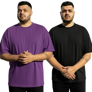 Kit 2 Camiseta Algodão Premium Streetwear Oversized Plus Size G1 G2 G3 G4 Grande Extra 100% Algodão Veste Bem