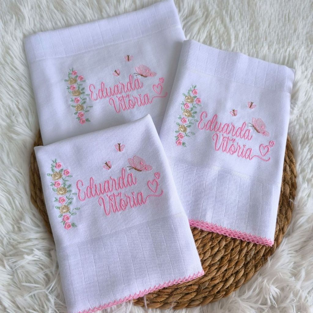 Kit Fraldas Personalizadas Bebê com Nome | Boca Ombro Passeio | Bordado ...