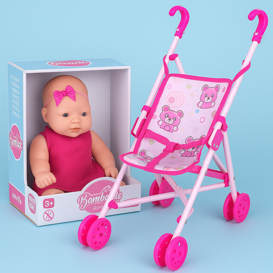 Kit Carrinho Boneca Passeio Brinquedo De Menina Infantil Dobrável Dia ...