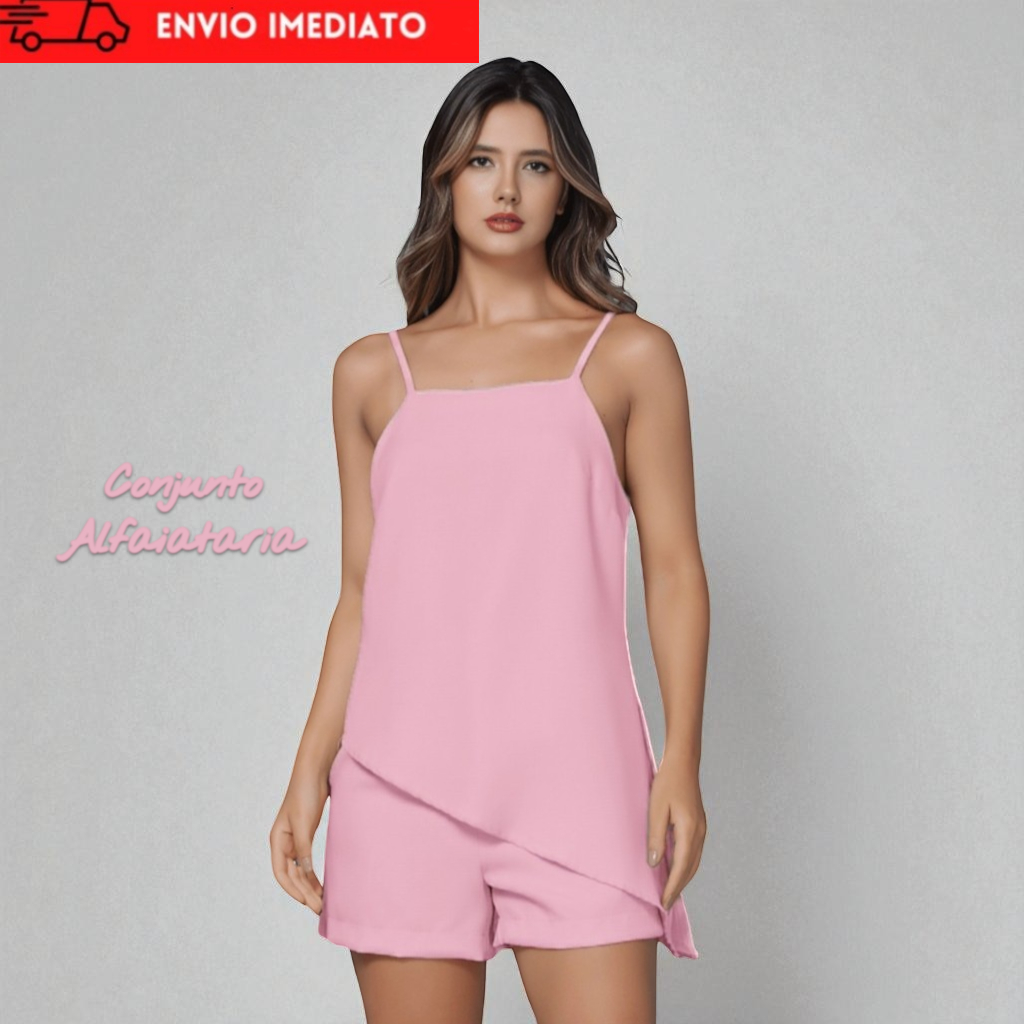 Conjunto Feminino Estilo Social – Alfaiataria Premium Blusinha Moderna Shorts Cintura Alta