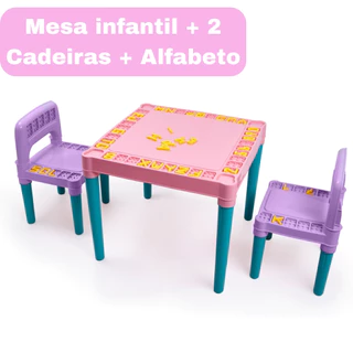 Kit Mesinha Infantil Com 2 Cadeiras Menina Menino Rosa Educativa Crianças Lanchinho Mesa Colorida