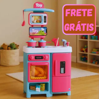 Cozinha Infantil Grande Completa Geladeira Fogão Acessórios Brinquedo Menina Sai Água De Verdade