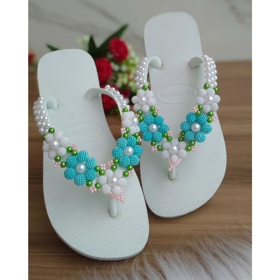 Perolas Craqueladas Ver Chinelo Bordado Chinelo (Sandalia