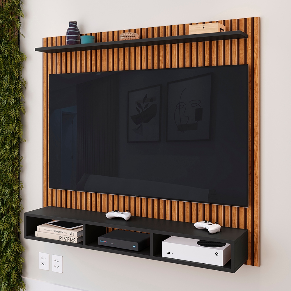 Painel Suspenso Rack Para Sala TV até 50 Polegadas Prateleira e Nicho Ideal Quarto Estante Home