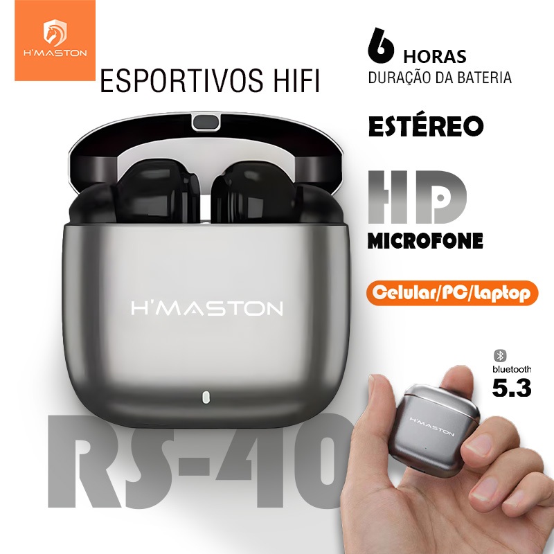 H'MASTON Metal Fone De Ouvido Bluetooth 5.3 TWS Fones Sem fio In-ear ...