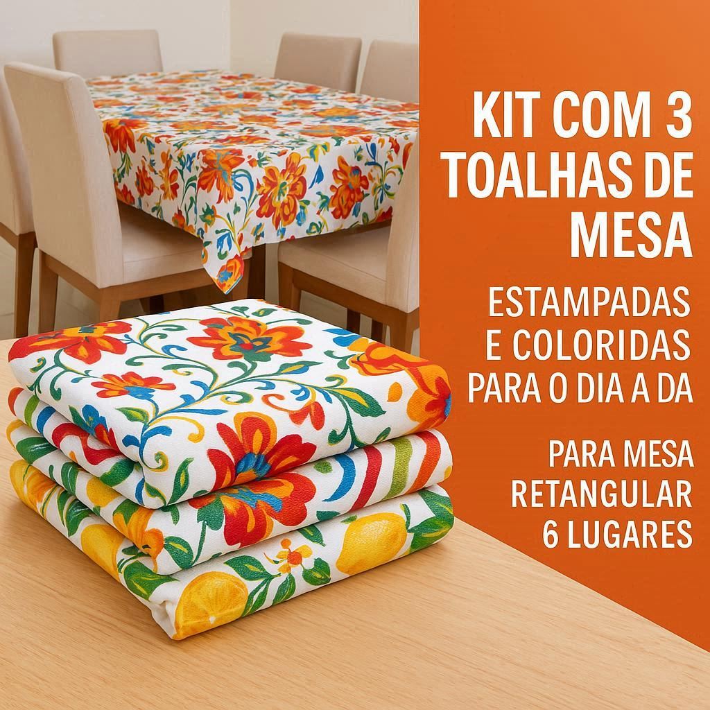 Kit 3 Toalha De Mesa Estampa para Mesa de 6 Lugares Retangular | Shopee ...