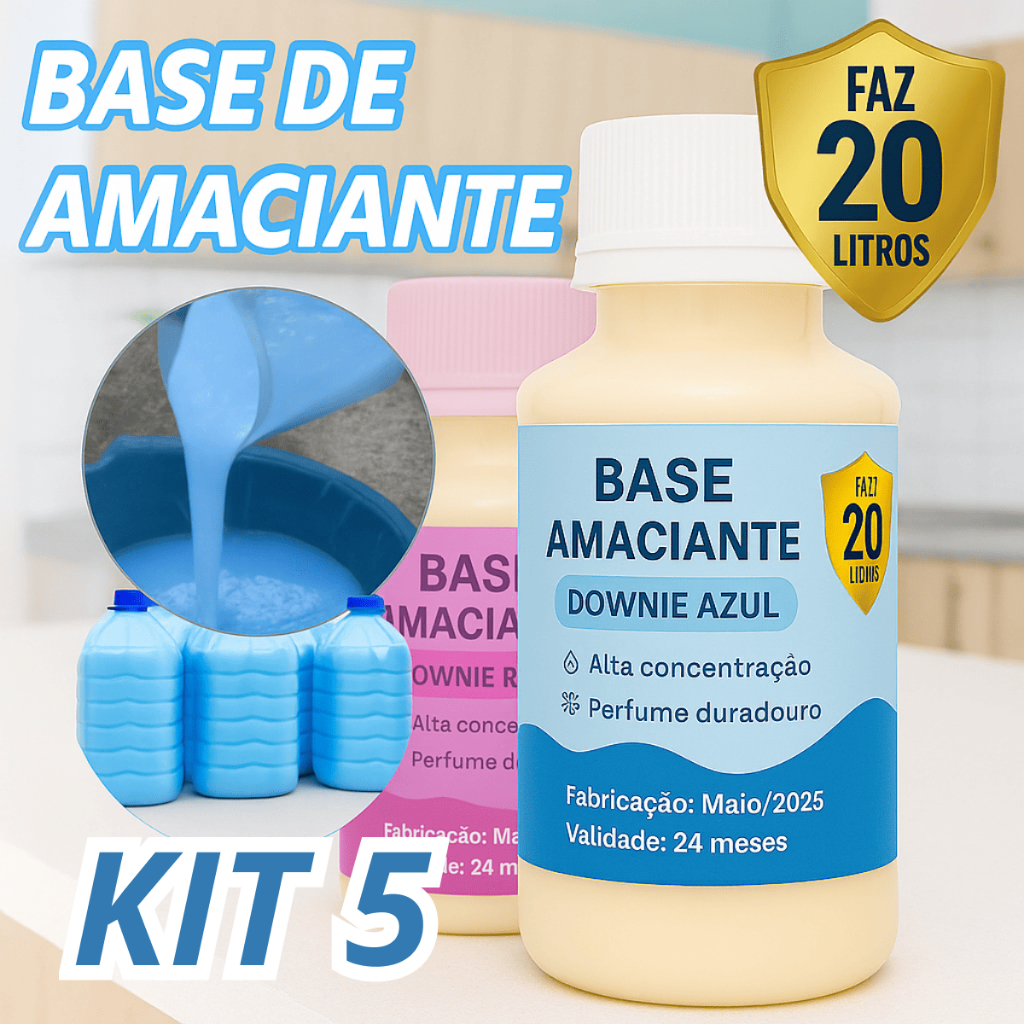 Kit 5 Base Líquida Amaciante Concentrada 100ml Faz 20 litros perfumada ...