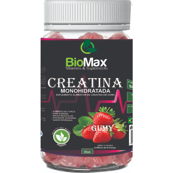 CREATINA 100% PURA MONOHIDRATADA EM GOMA DE MORANGO 30UN | Shopee Brasil