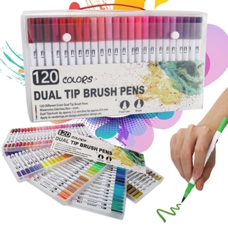 Kit 12/24/36/48/60/80/100 Cores Caneta 2 em 1 Brush Lettering e Ponta Fina Dual Pen Canetinha Colorir Desenho em Oferta na Shopee