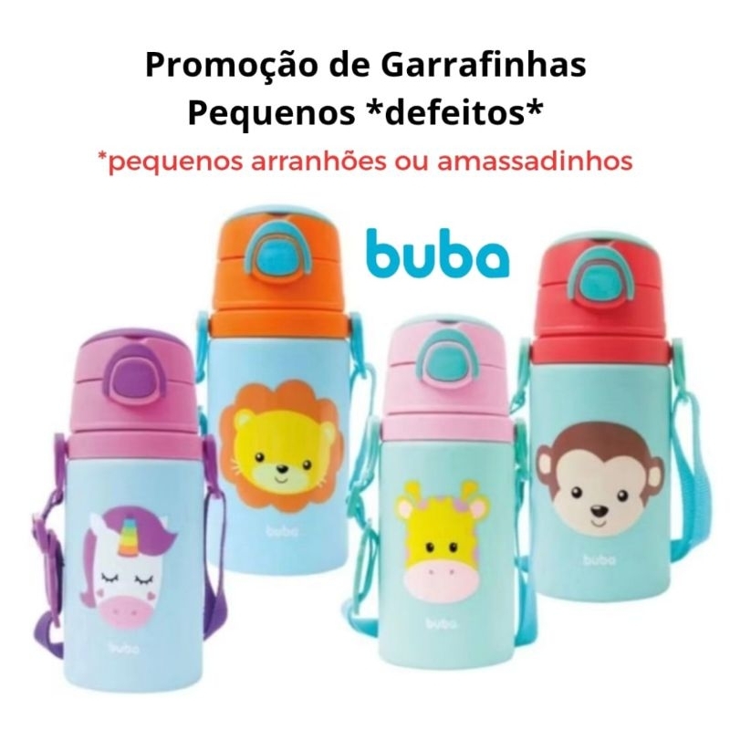 Garrafinha de alumínio com canudo BUBA 450ML com pequenos detalhes ...