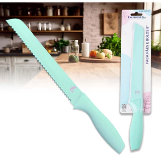 Faca de Pão Bolo Torta Lâmina Aço Inox 8" Cabo Plástico Cozinha Serrilha Lanmax Ergonômico Elegante