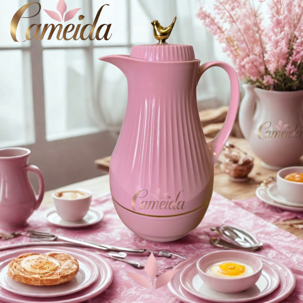 Luxuosa Garrafa Térmica Rosa Birds Passarinho Dourado 1 Litro Para