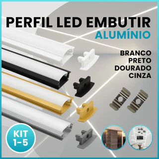 Kit Perfil Alumínio Embutir Slim Para Fita Led Iluminação Decorativa de Ambientes