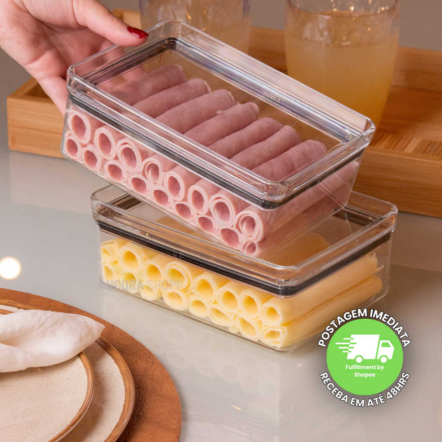 Kit Porta Frios com Tampa Duplo Hermético 770ml Para Queijo Presunto Pote Mantimentos Acrilico | Shopee Brasil