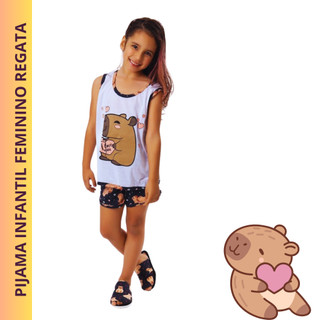 Baby dool feminino infantil regata capivara pijama infantil feminino verão roupa de dormir short dool menina juvenil em Oferta na Shopee