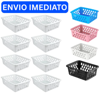 Kit 10 Cestos Multiuso Organizador Pequeno 16x12x6Cm Rosa Branco Azul cestinha organizadora bebe