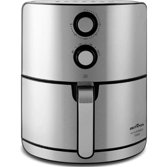 Fritadeira Air Fryer Britânia 4.6L Antiaderente Preto Inox 1500W BFR46PI