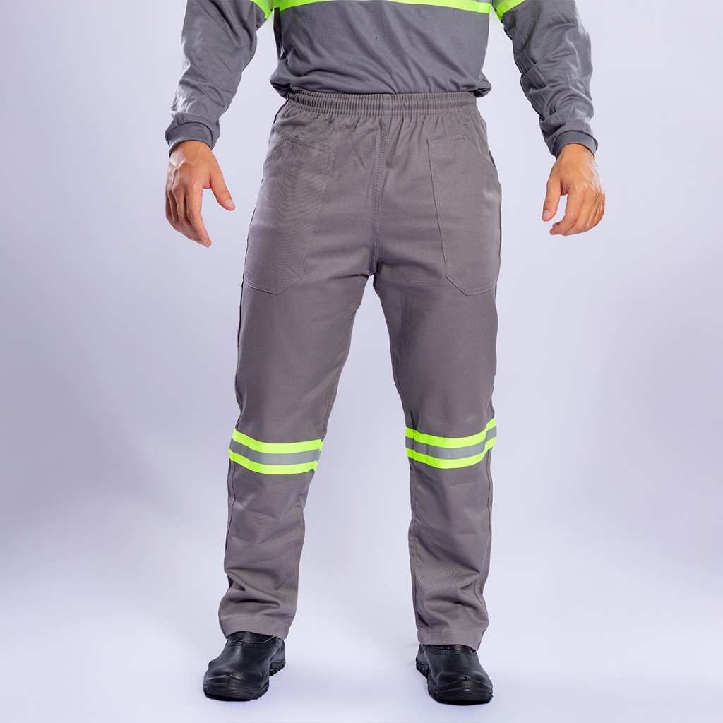 Calça De Brim Unissex Uniforme Profissional Com Faixa Refletiva Cinza ...