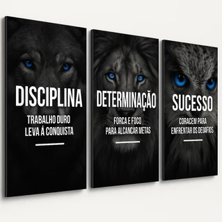 Quadro Decorativo Leão Execução Águia Foco Disciplina Lobo Frase Motivação Sala Quarto Empresa