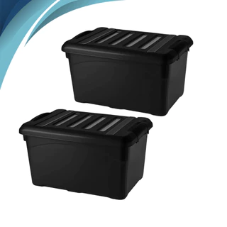 Kit 2 Caixas Organizadoras 95 Litros com Rodinhas e Travas – Caixa Plástica Grande Black