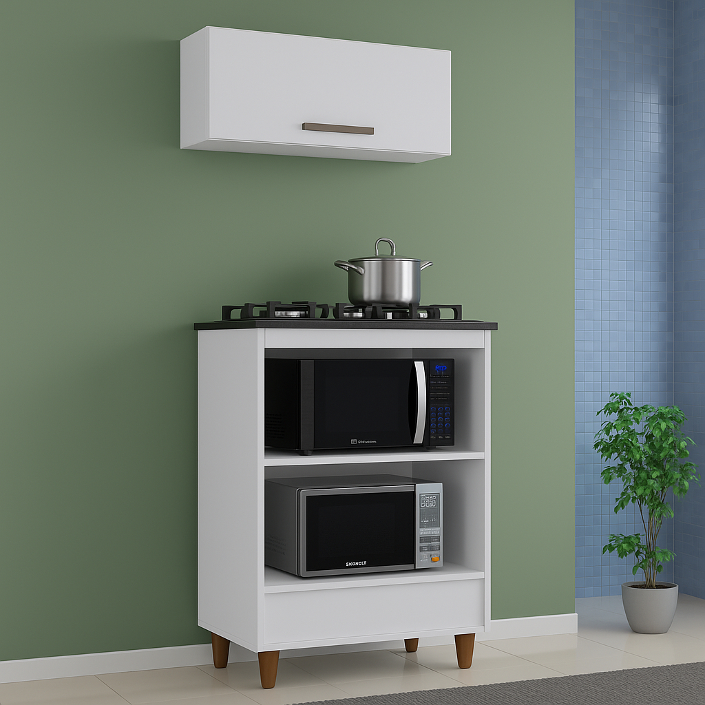 Kit Balcão Cooktop 5 Bocas com Nicho Aéreo Branco – Cozinha Moderna ...