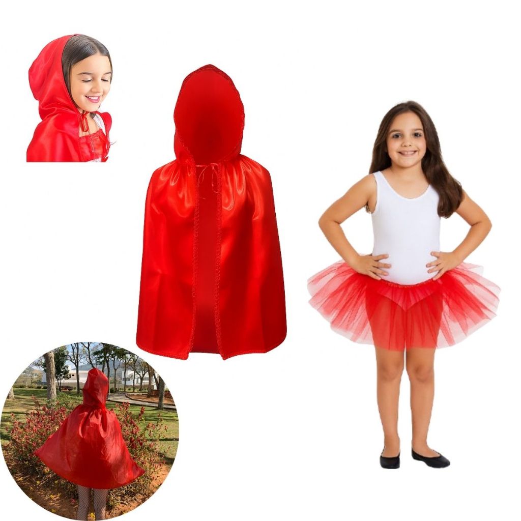 Capa Chapeuzinho Vermelho Capuz 120cm Infantil Festa Fantasia Halloween ...