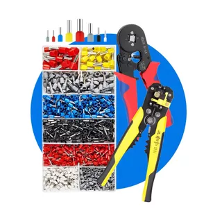 Kit Alicate Crimpar Descascador 1200 Terminais Ilhos Tubular Descascador Cortar Fio Eletrico